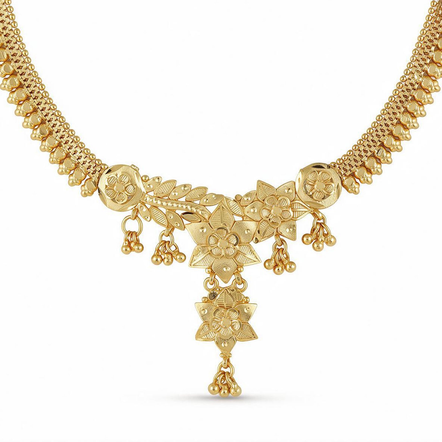 Floral Temple Necklace Set – Traditional Gold Design | SR Gold Wale