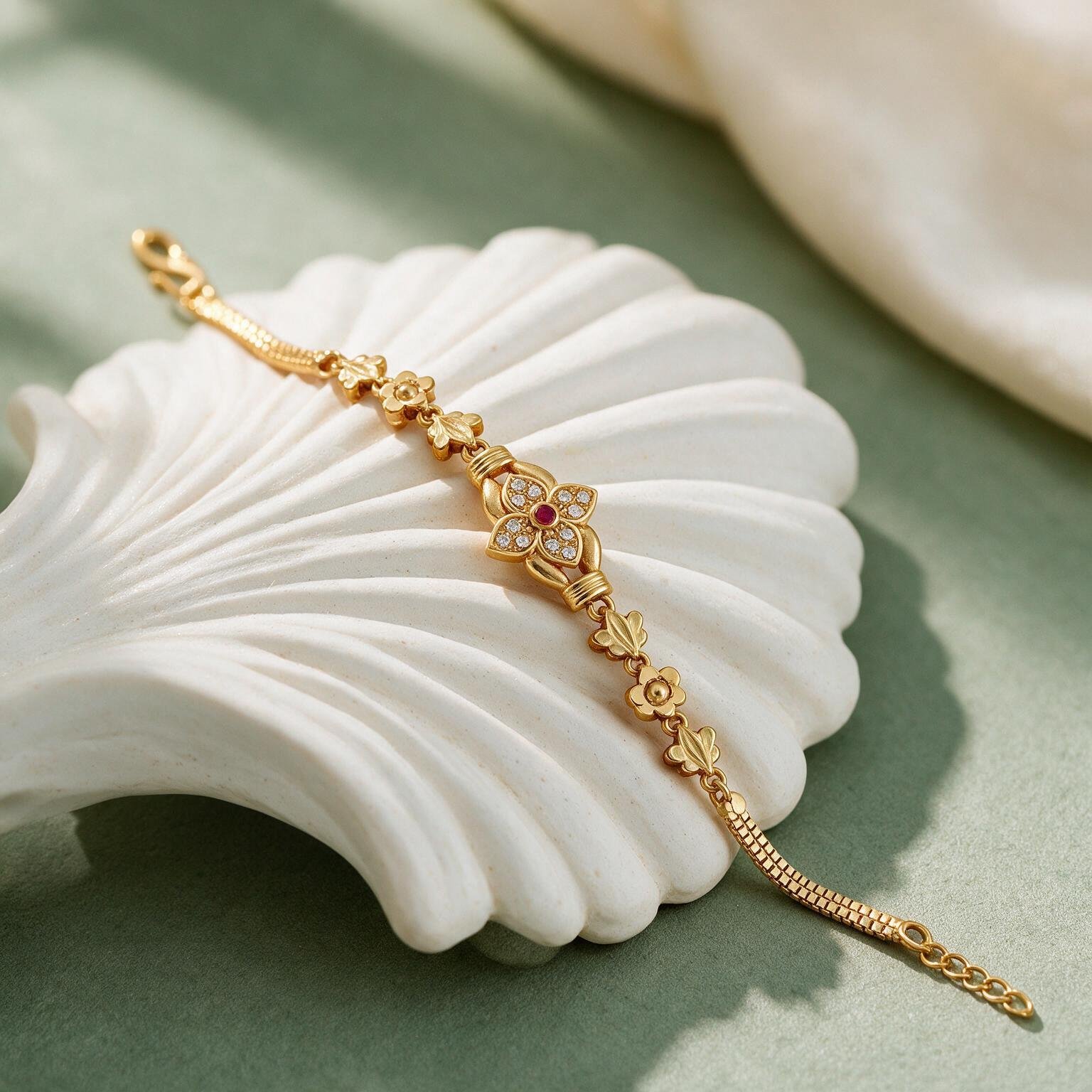 Studded Floral Gold Bracelet | SR Gold Wale
