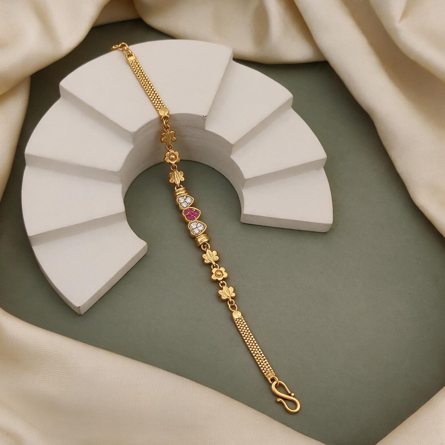 Studded Triple Heart Gold Bracelet | SR Gold Wale