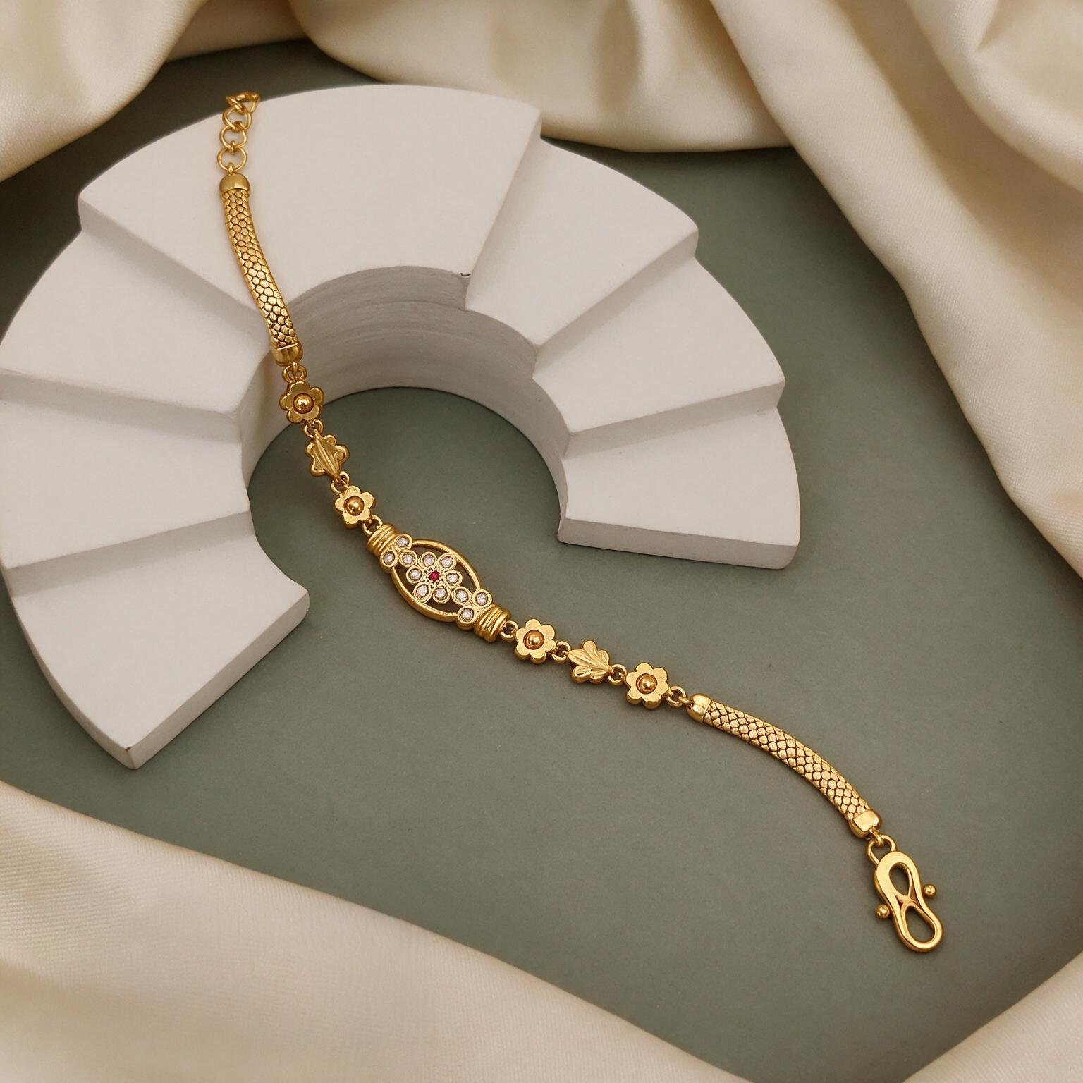 Studded Floral Medallion Gold Bracelet | SR Gold Wale