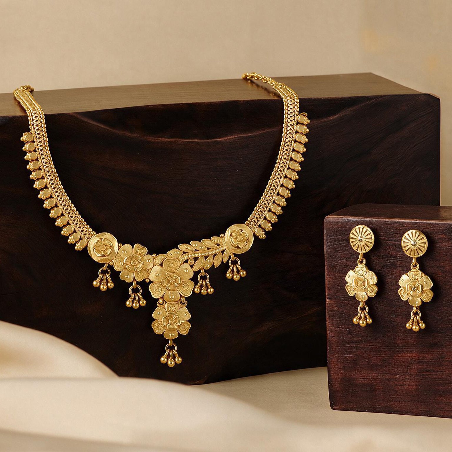 Antique Elegance Wedding Series: Gold Plated Necklace Set for Women