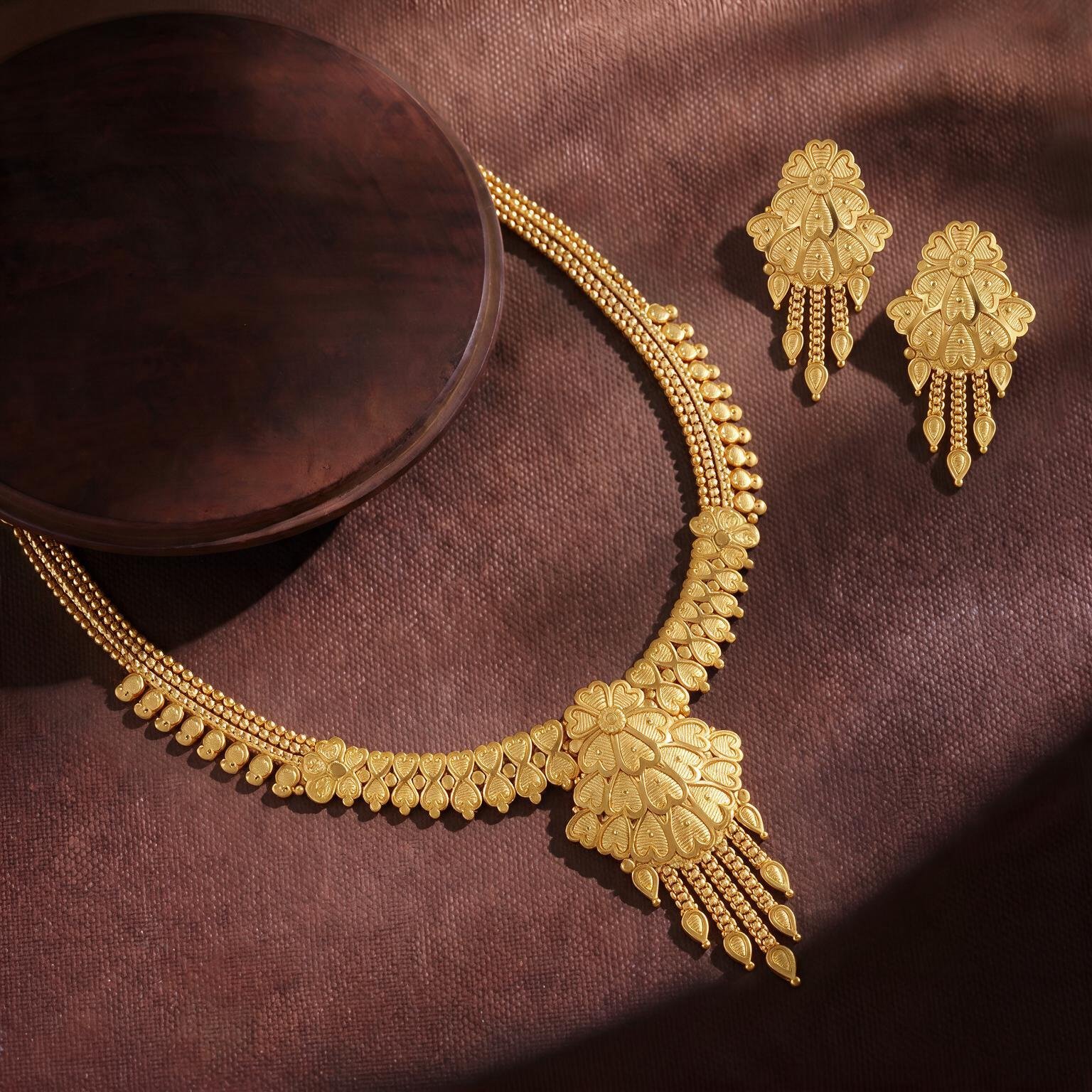 Gold Plated Necklace Set for Women: Golden Blossom Designer Edition