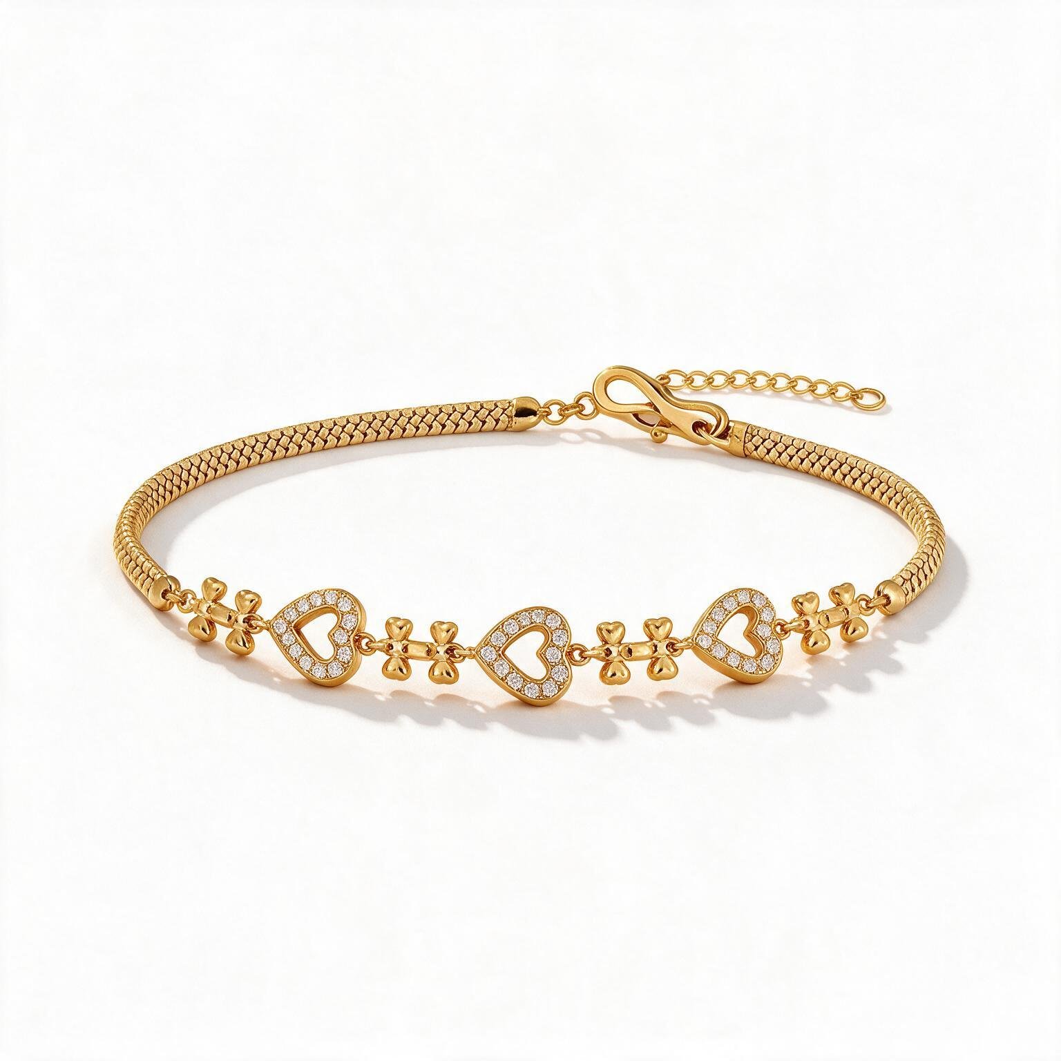 Studded Heart Bracelet | SR Gold Wale