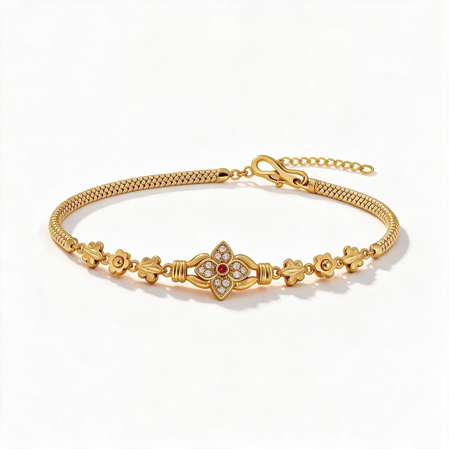 Studded Floral Gold Bracelet | SR Gold Wale