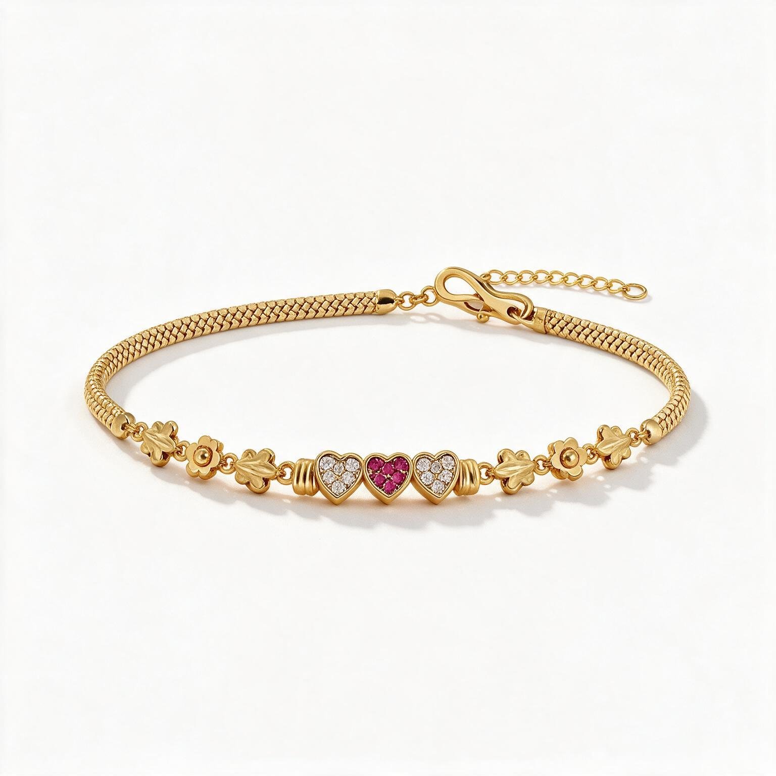 Studded Triple Heart Gold Bracelet | SR Gold Wale