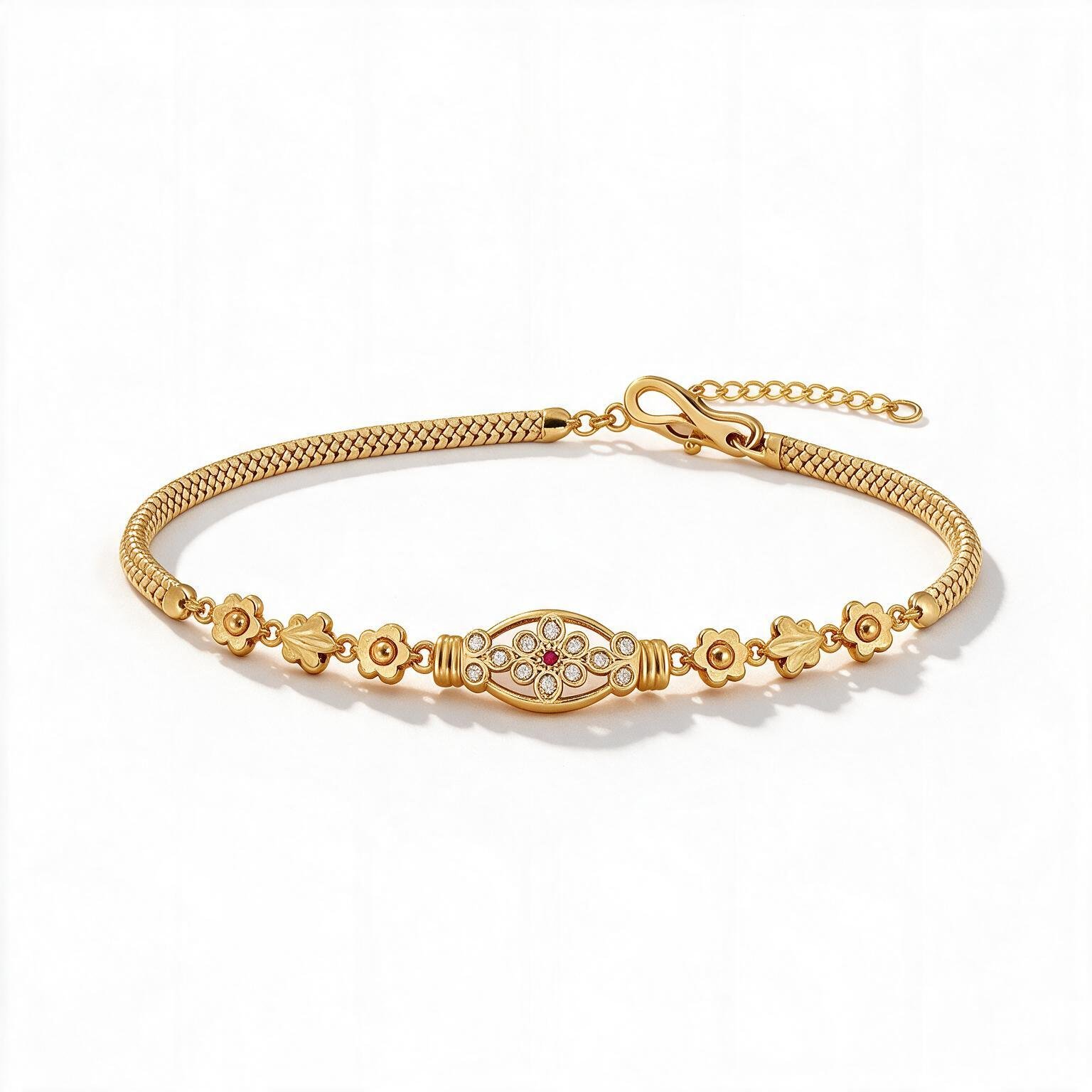 Studded Floral Medallion Gold Bracelet | SR Gold Wale