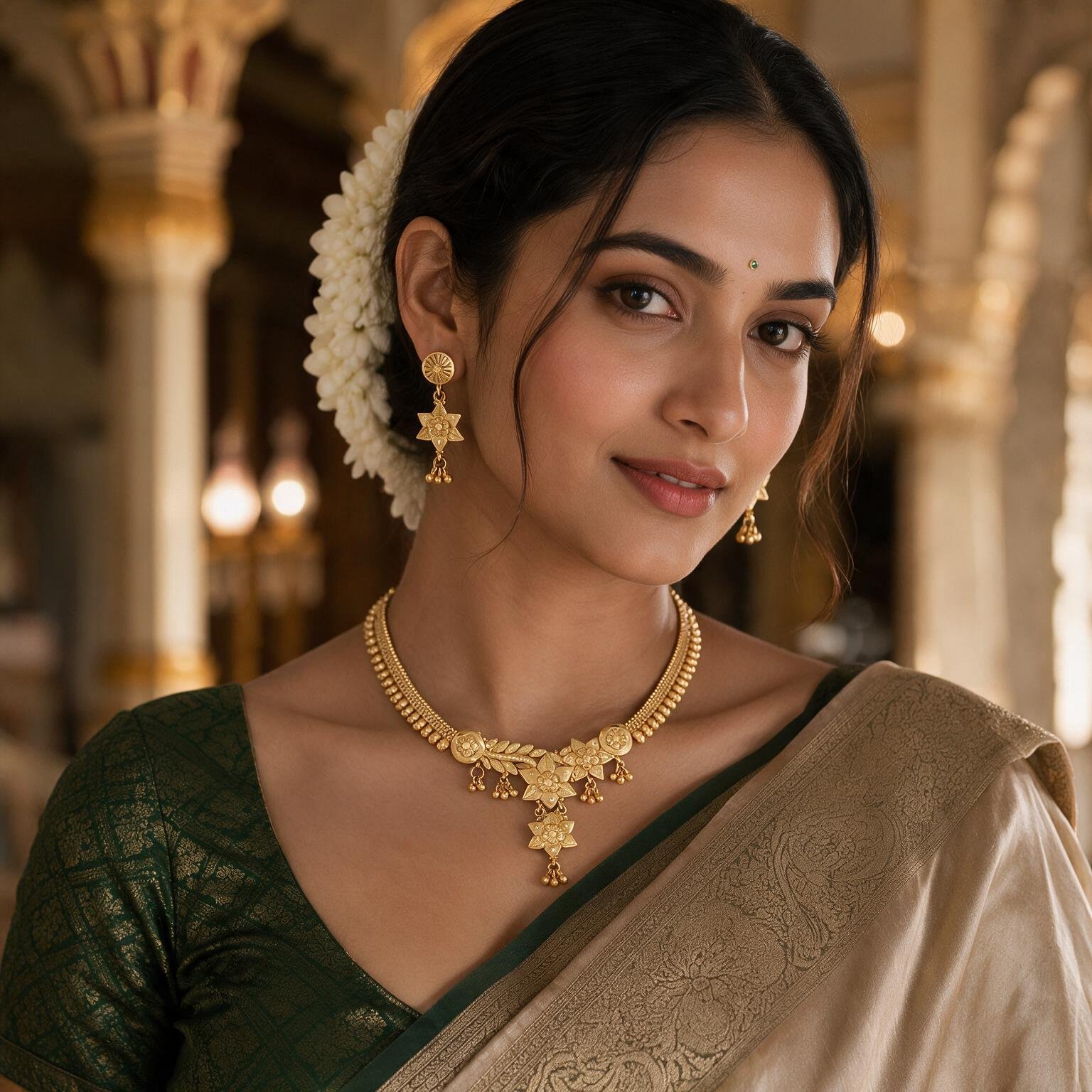 Floral Temple Necklace Set – Traditional Gold Design | SR Gold Wale