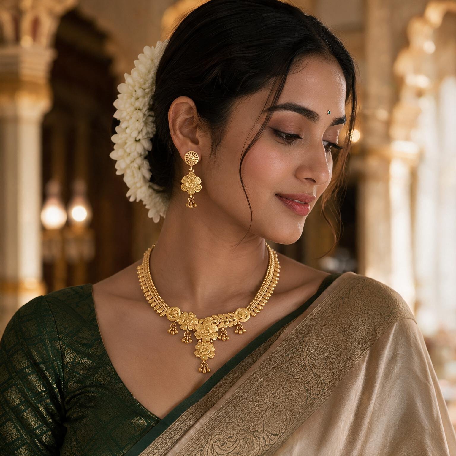 Antique Elegance Wedding Series: Gold Plated Necklace Set for Women