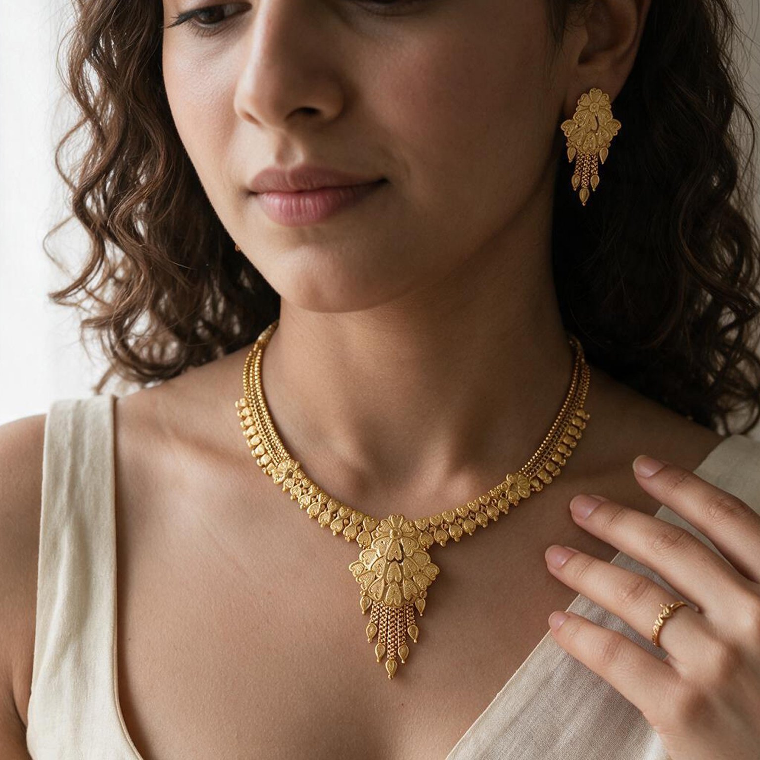Gold Plated Necklace Set for Women: Golden Blossom Designer Edition