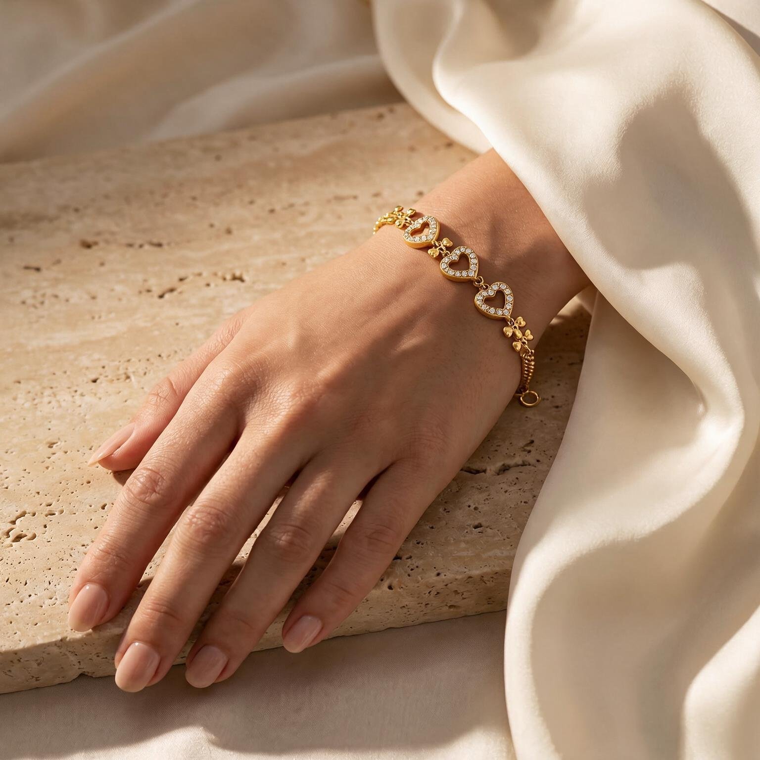 Studded Heart Bracelet | SR Gold Wale