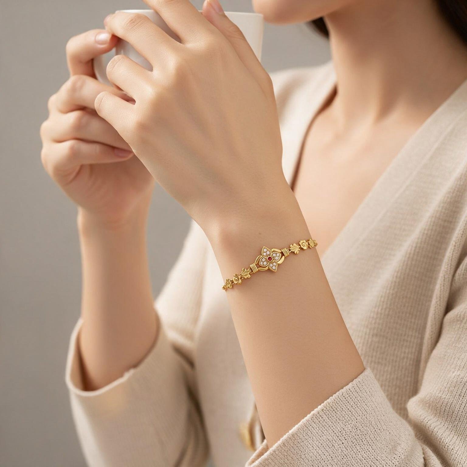 Studded Floral Gold Bracelet | SR Gold Wale