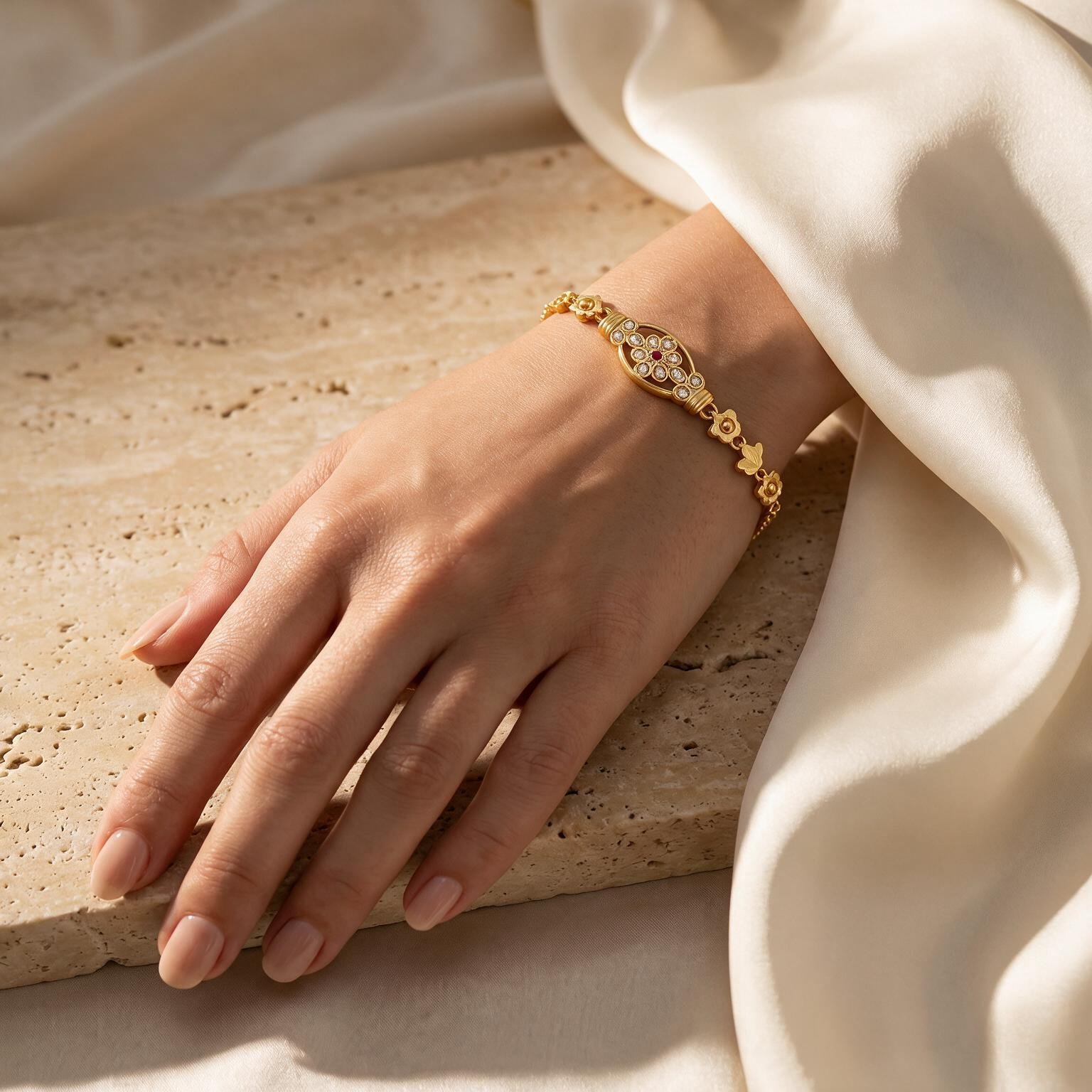 Studded Floral Medallion Gold Bracelet | SR Gold Wale