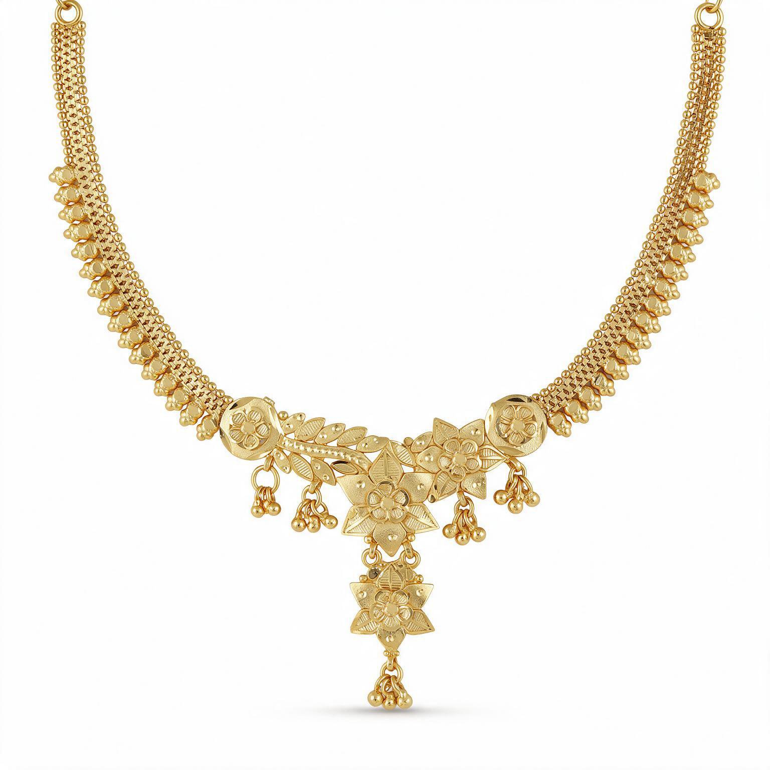Floral Temple Necklace Set – Traditional Gold Design | SR Gold Wale
