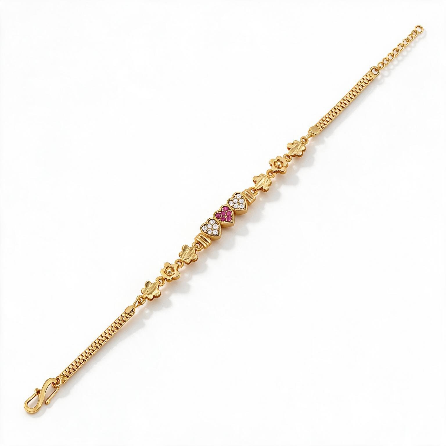 Studded Triple Heart Gold Bracelet | SR Gold Wale