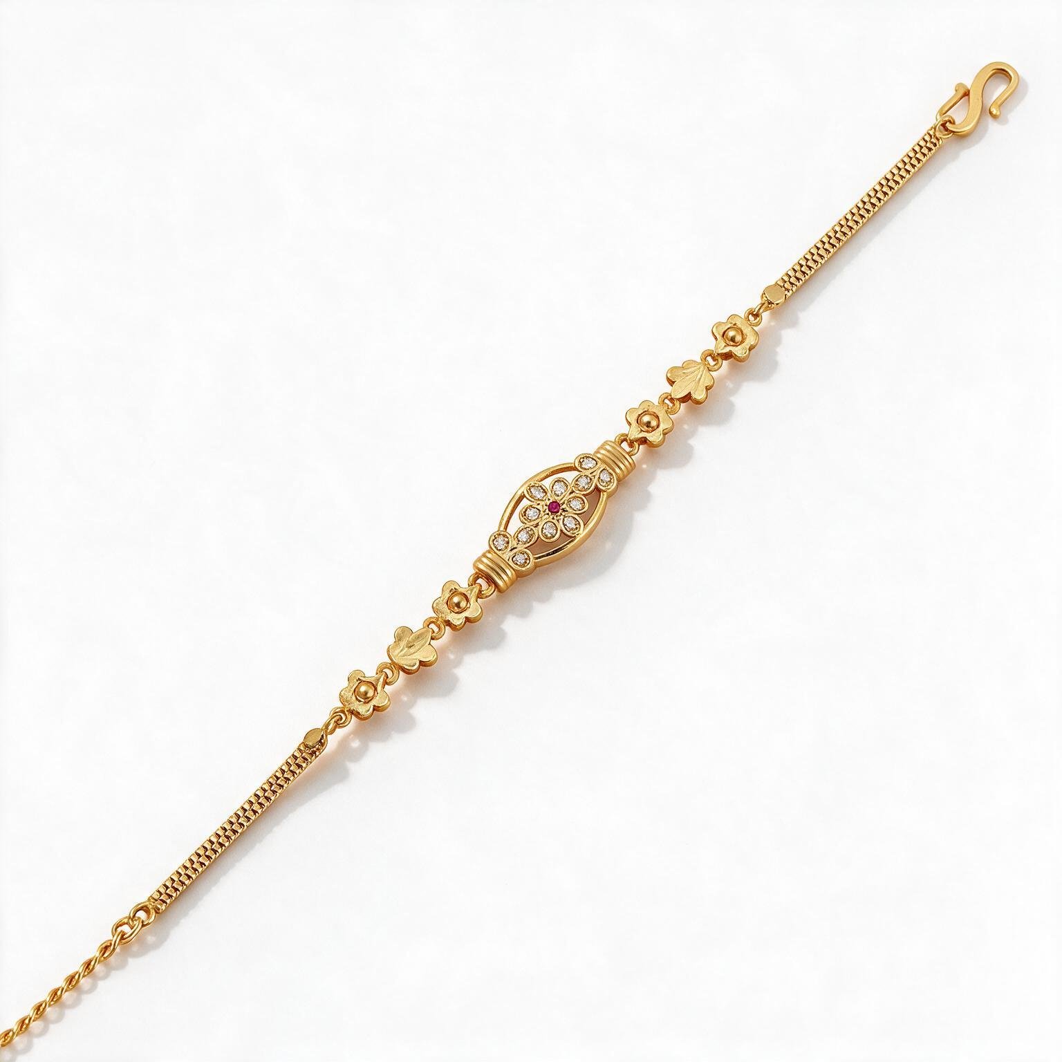 Studded Floral Medallion Gold Bracelet | SR Gold Wale