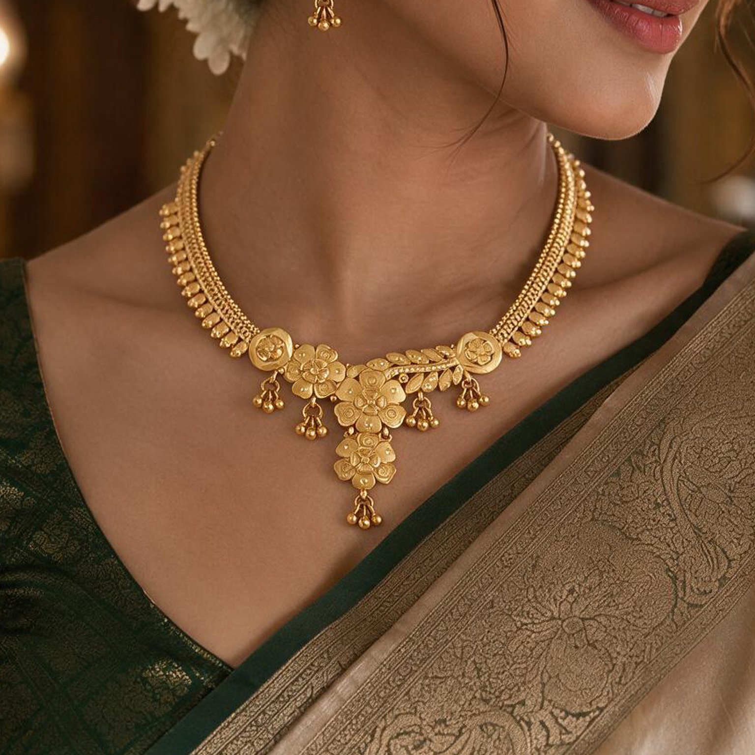 Antique Elegance Wedding Series: Gold Plated Necklace Set for Women