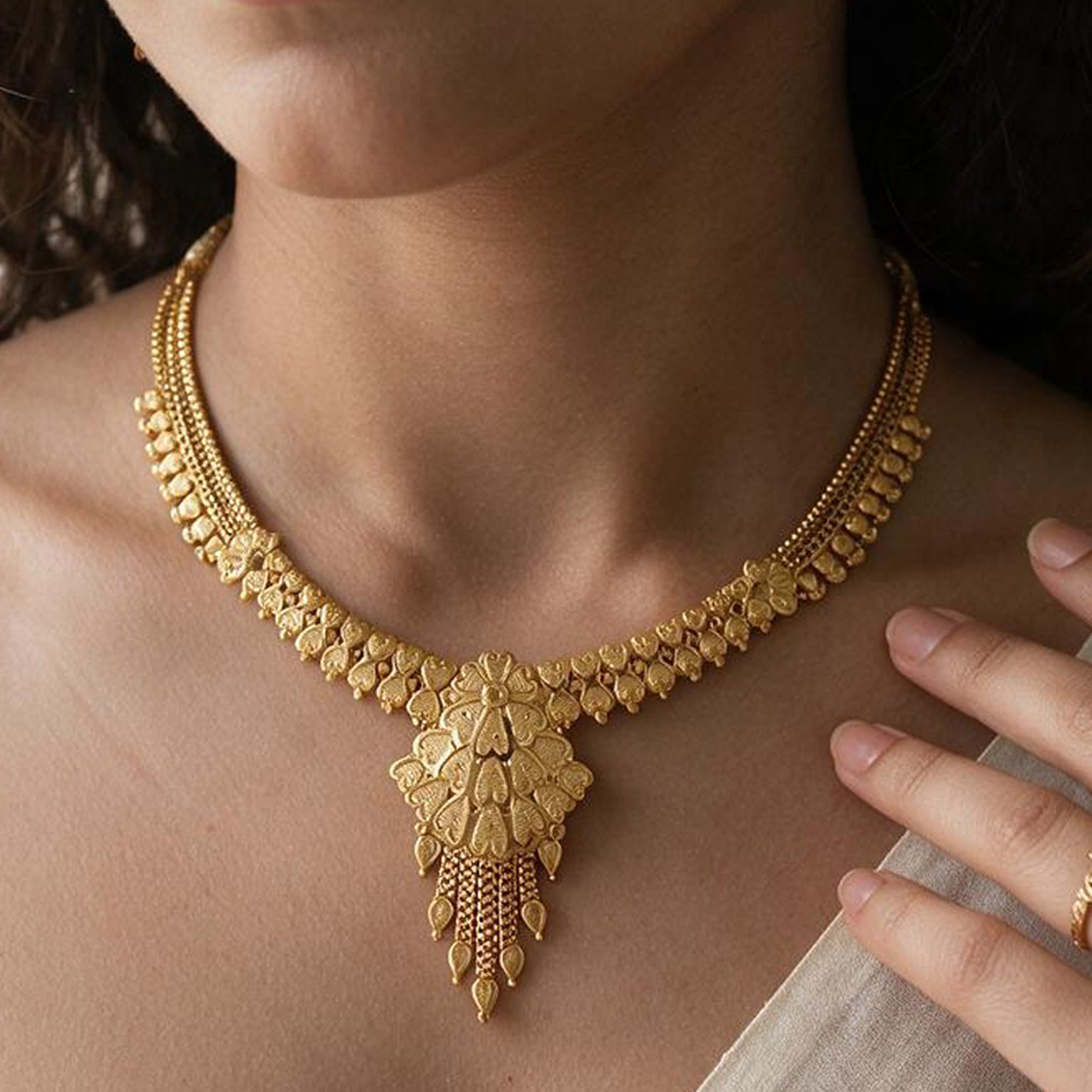 Gold Plated Necklace Set for Women: Golden Blossom Designer Edition