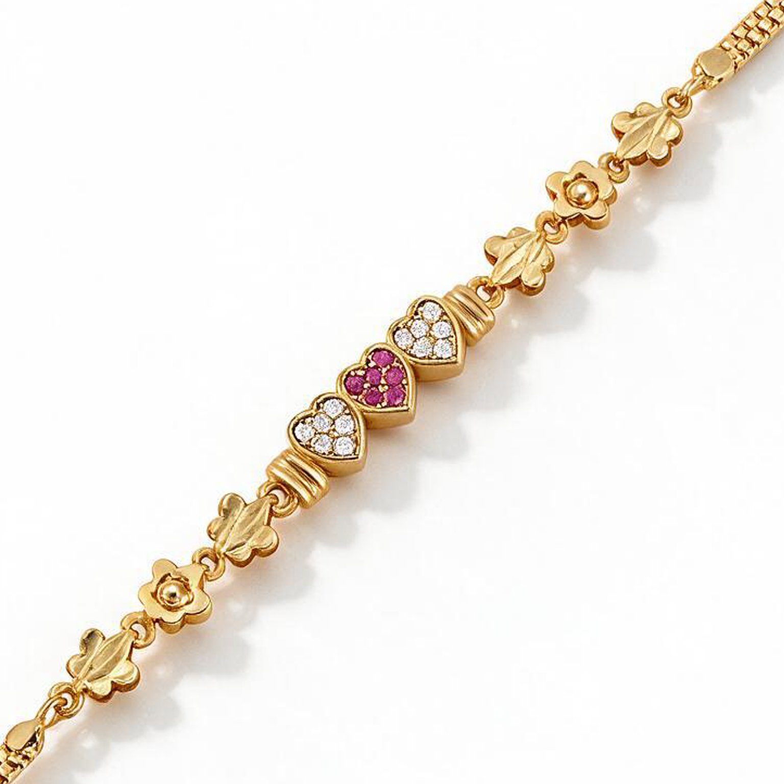 Studded Triple Heart Gold Bracelet | SR Gold Wale