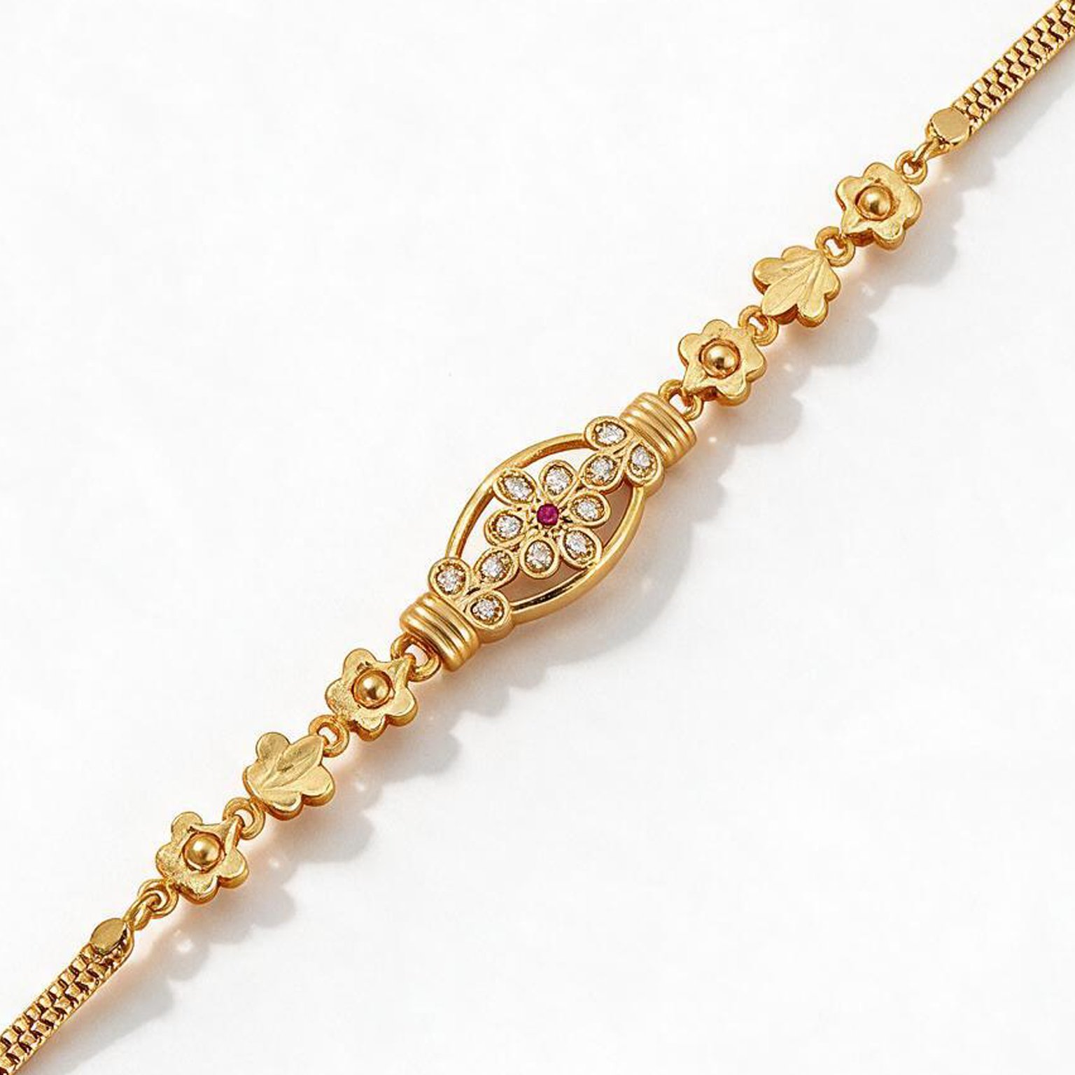 Studded Floral Medallion Gold Bracelet | SR Gold Wale