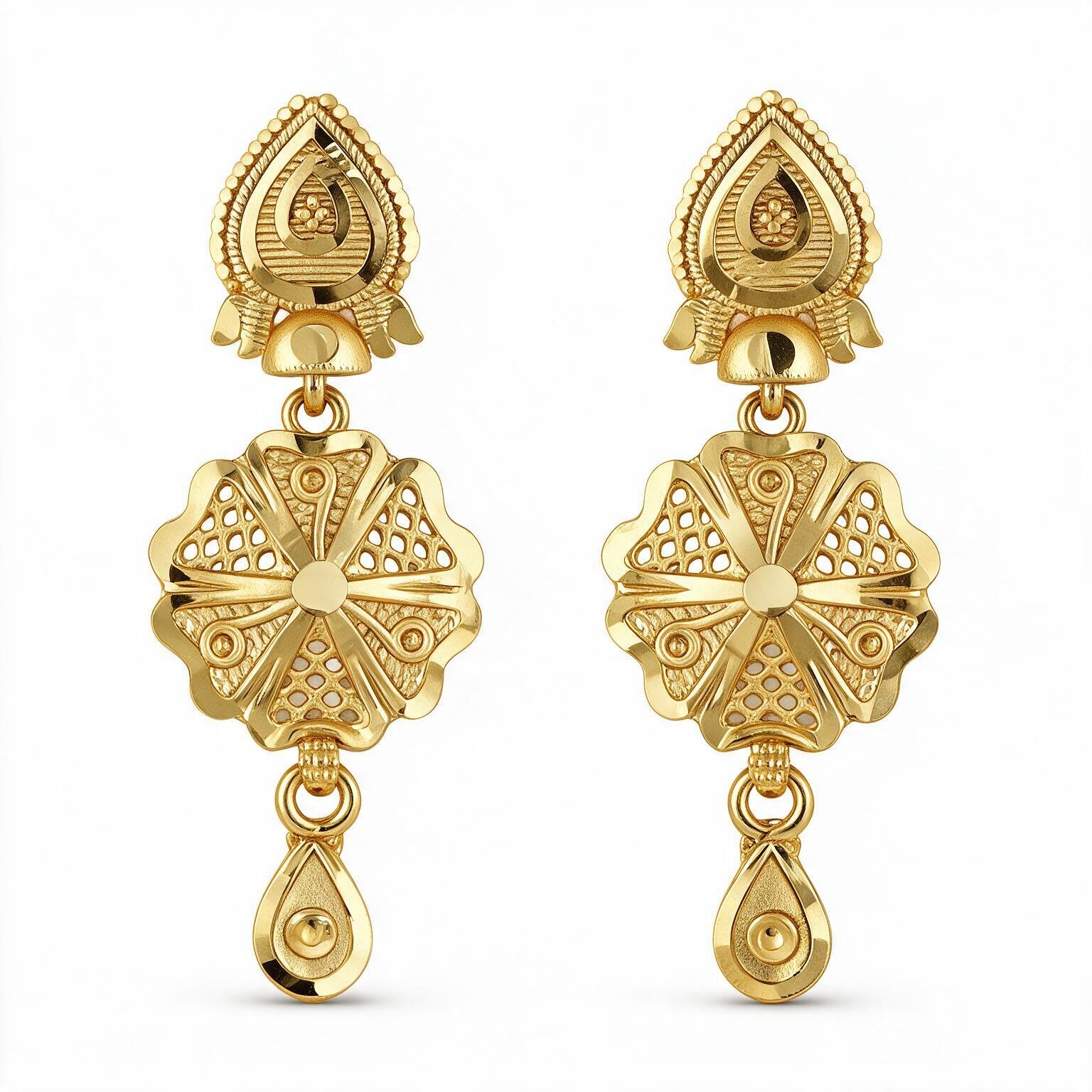 Antique Floral Gold Plated Long Necklace Set – Traditional Wedding Wear