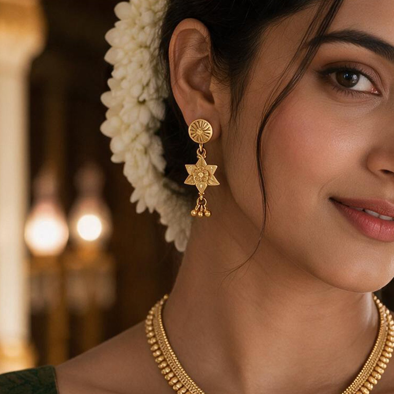 Floral Temple Necklace Set – Traditional Gold Design | SR Gold Wale