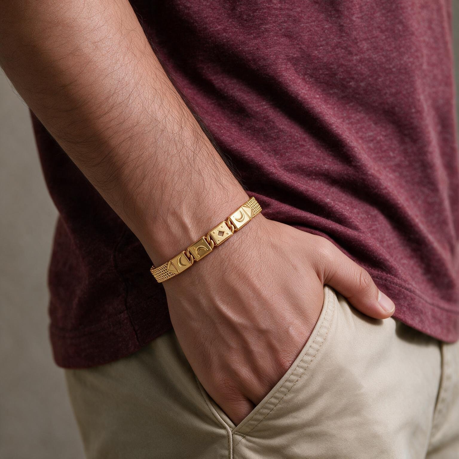 Textured Mesh Gold Bracelet – Geometric Design | SR Gold Wale