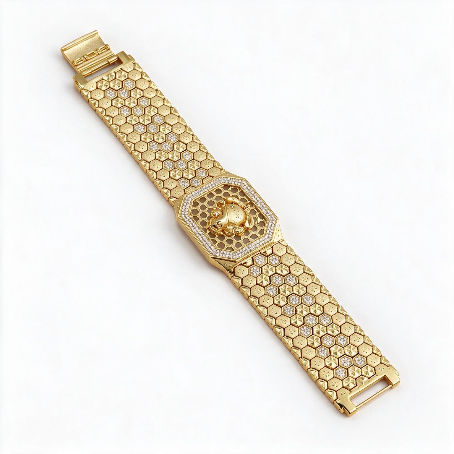 Ganesha Studded Wide Gold Bracelet – Statement Design | SR Gold Wale