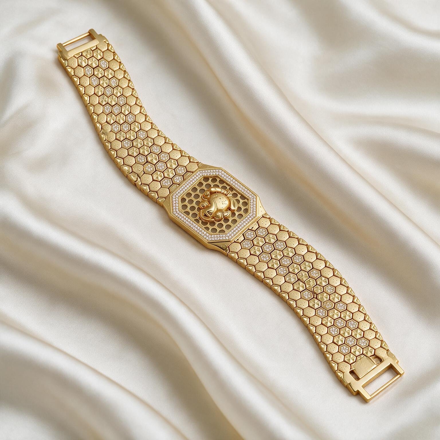 Ganesha Studded Wide Gold Bracelet – Statement Design | SR Gold Wale