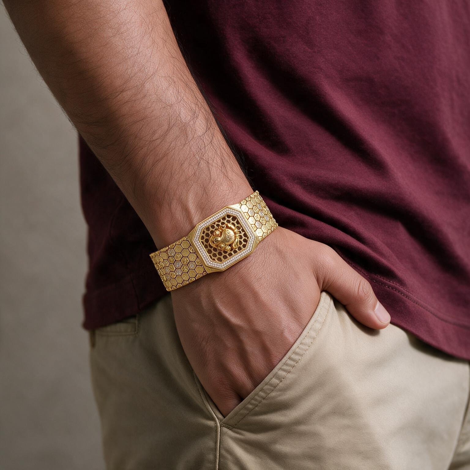 Ganesha Studded Wide Gold Bracelet – Statement Design | SR Gold Wale
