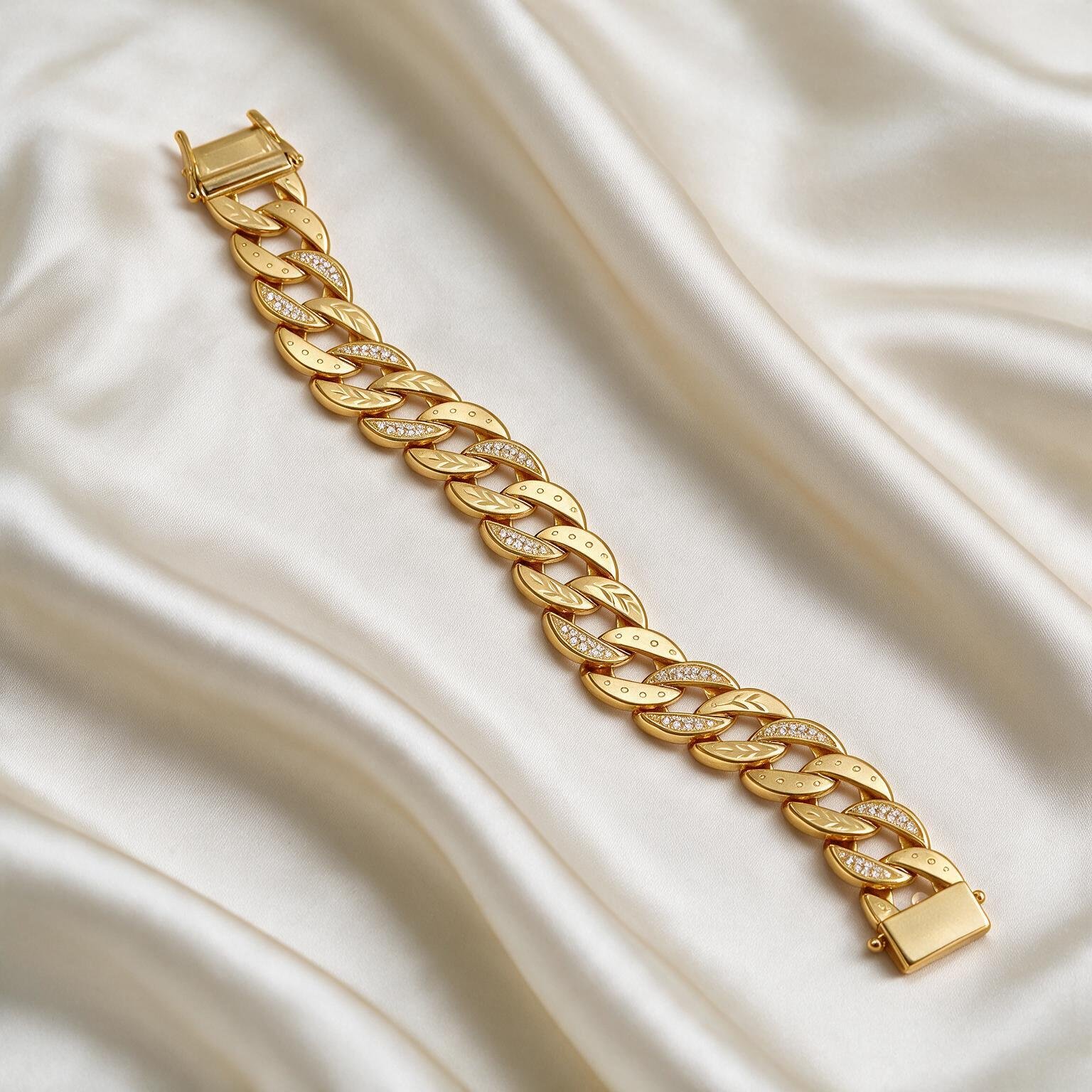 Studded Leaf Cuban Link Gold Bracelet – Bold Design for Men |  SR Gold Wale