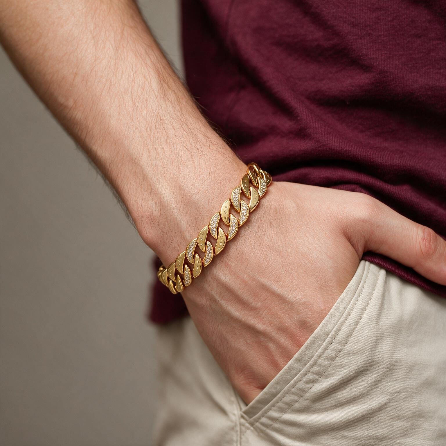 Studded Leaf Cuban Link Gold Bracelet – Bold Design for Men |  SR Gold Wale